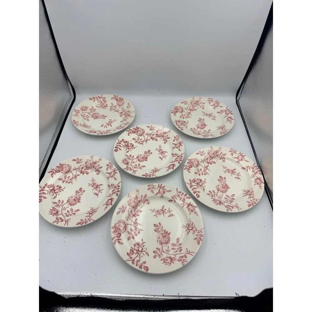 Churchill Antique Rose Pink Salad Plates Set of 6 Vintage Made in England 8